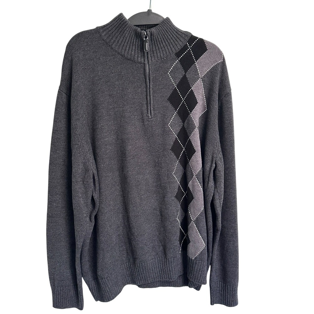 Tricots St Raphael‎ Men's XXL Charcoal Argyle Quarter Zip Sweater